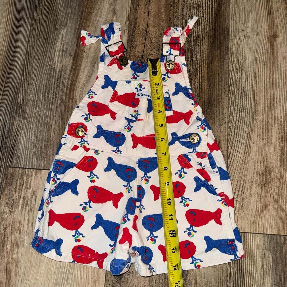 Vintage Carter's Whale Print Short Overalls oshkosh whale pattern Size 18 Months - Picture 2 of 6